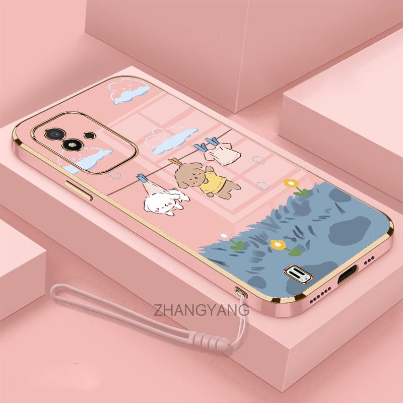 ốp lưng realme narzo 50i Ốp Điện Thoại Mềm Mạ Điện Chống Rơi Họa Tiết Dễ Thương Kèm Dây Đeo Dành Cho realme narzo 50i