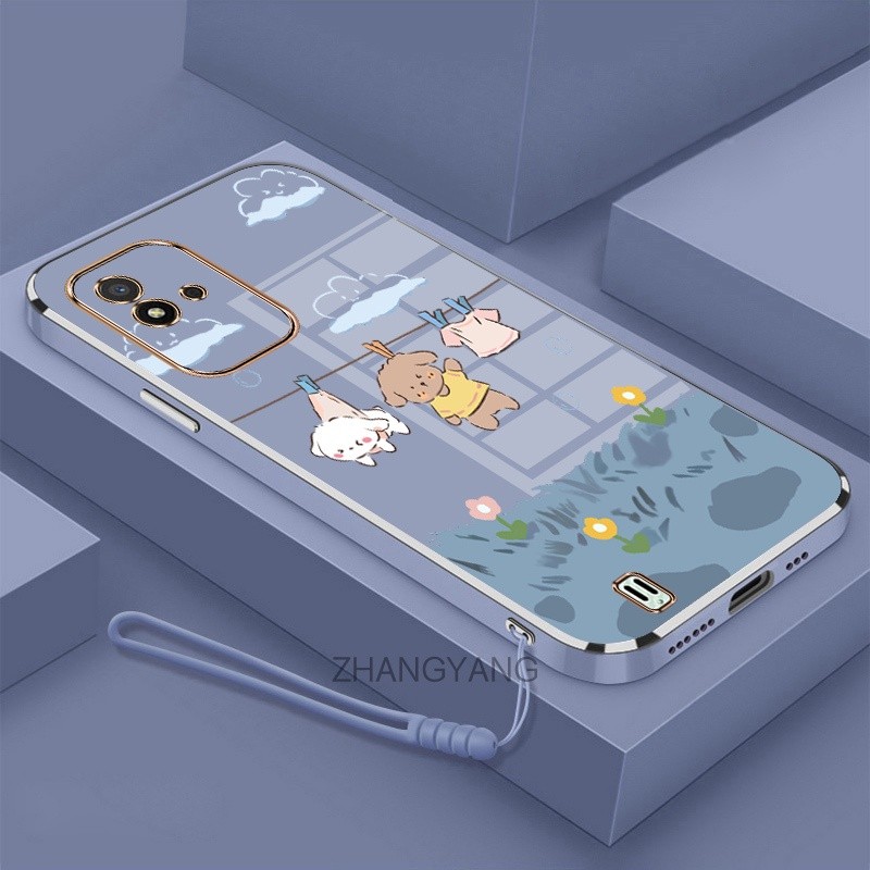 ốp lưng realme narzo 50i Ốp Điện Thoại Mềm Mạ Điện Chống Rơi Họa Tiết Dễ Thương Kèm Dây Đeo Dành Cho realme narzo 50i