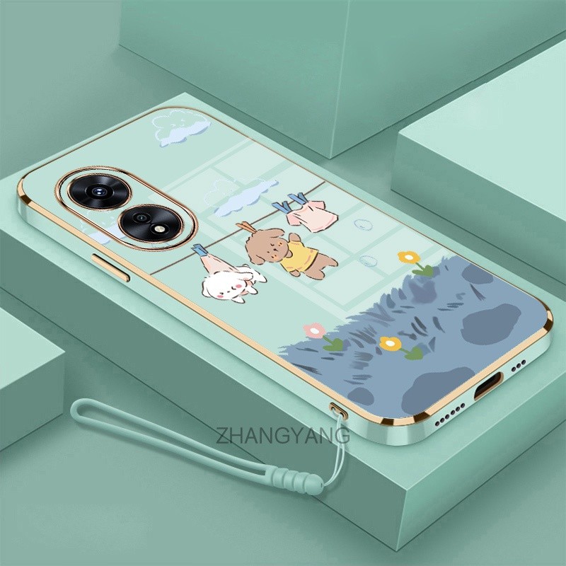 ốp lưng oppo reno 8t Ốp Điện Thoại Mềm Mạ Điện Chống Rơi Họa Tiết Dễ Thương Kèm Dây Đeo Dành Cho oppo reno 8t