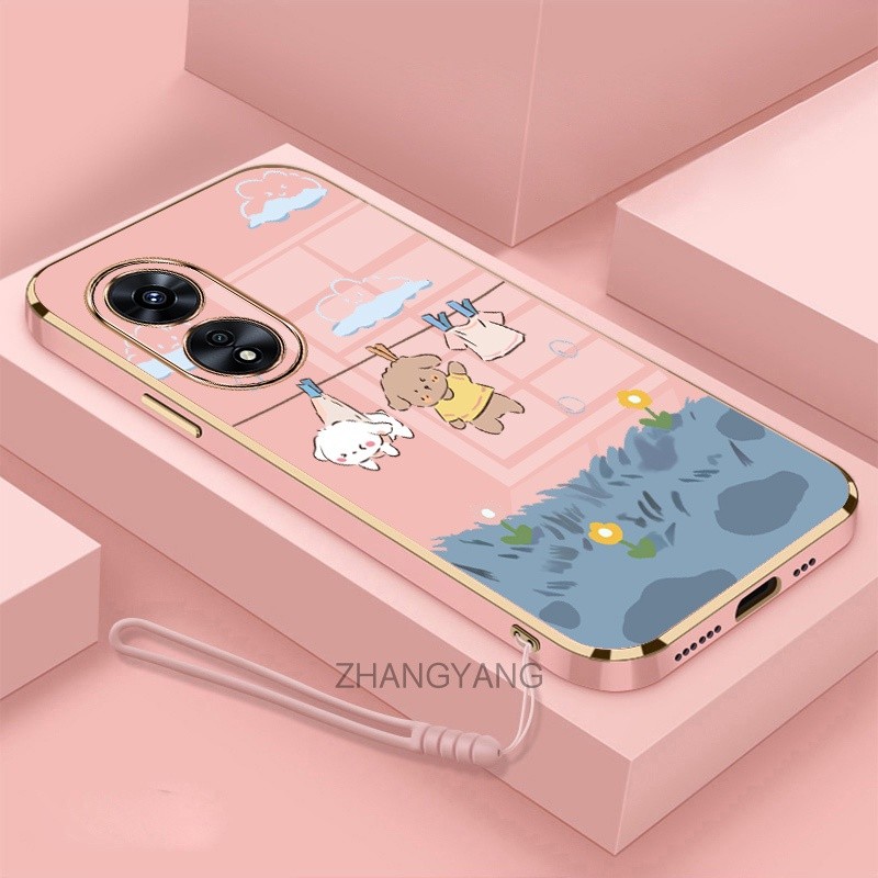 ốp lưng oppo reno 8t Ốp Điện Thoại Mềm Mạ Điện Chống Rơi Họa Tiết Dễ Thương Kèm Dây Đeo Dành Cho oppo reno 8t