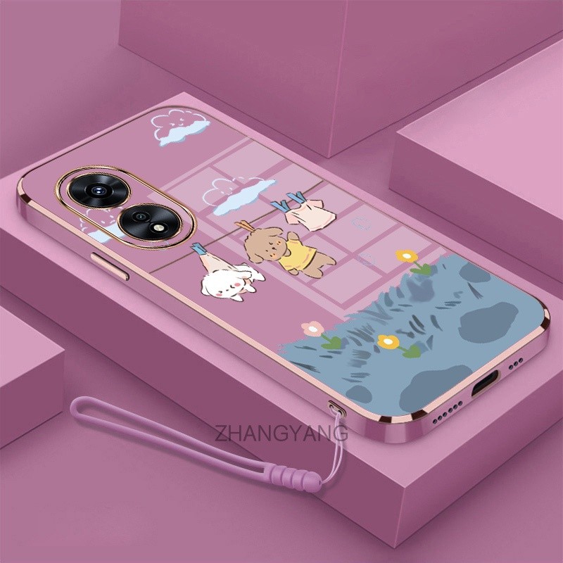 ốp lưng oppo reno 8t Ốp Điện Thoại Mềm Mạ Điện Chống Rơi Họa Tiết Dễ Thương Kèm Dây Đeo Dành Cho oppo reno 8t