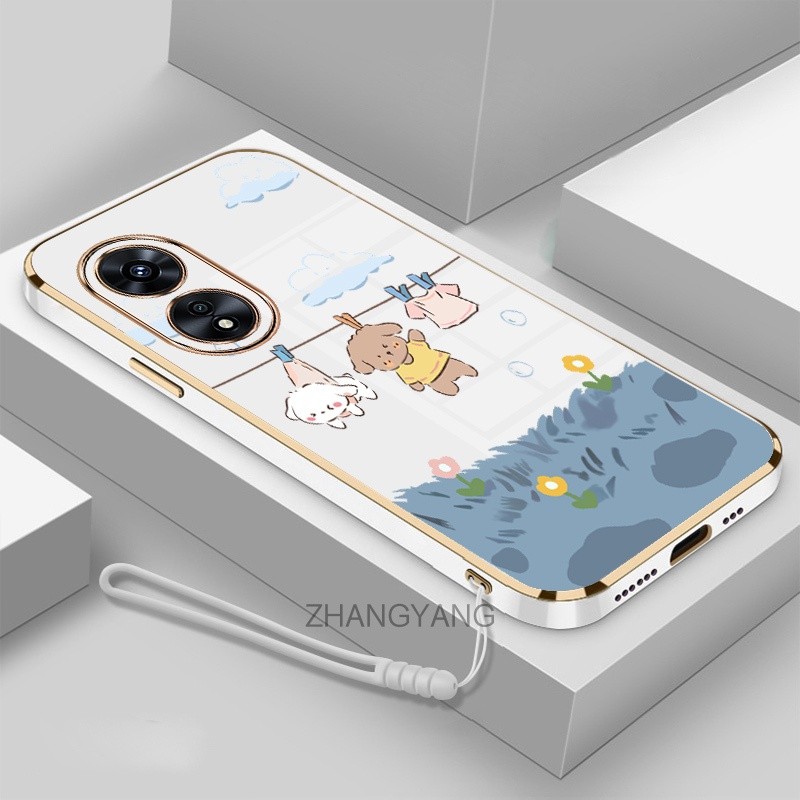 ốp lưng oppo reno 8t Ốp Điện Thoại Mềm Mạ Điện Chống Rơi Họa Tiết Dễ Thương Kèm Dây Đeo Dành Cho oppo reno 8t
