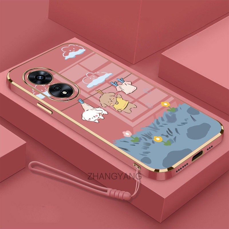 ốp lưng oppo reno 8t Ốp Điện Thoại Mềm Mạ Điện Chống Rơi Họa Tiết Dễ Thương Kèm Dây Đeo Dành Cho oppo reno 8t