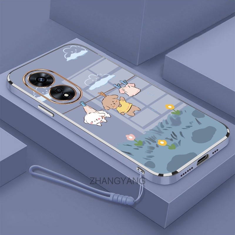 ốp lưng oppo reno 8t Ốp Điện Thoại Mềm Mạ Điện Chống Rơi Họa Tiết Dễ Thương Kèm Dây Đeo Dành Cho oppo reno 8t