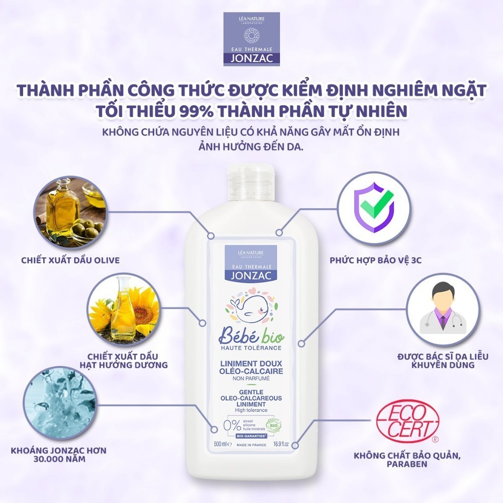 Ảnh Dung dịch vệ sinh chống hăm tã hữu cơ JONZAC - Giữ ẩm làm mềm nuôi dưỡng làn da bé (500Ml-1L) 4