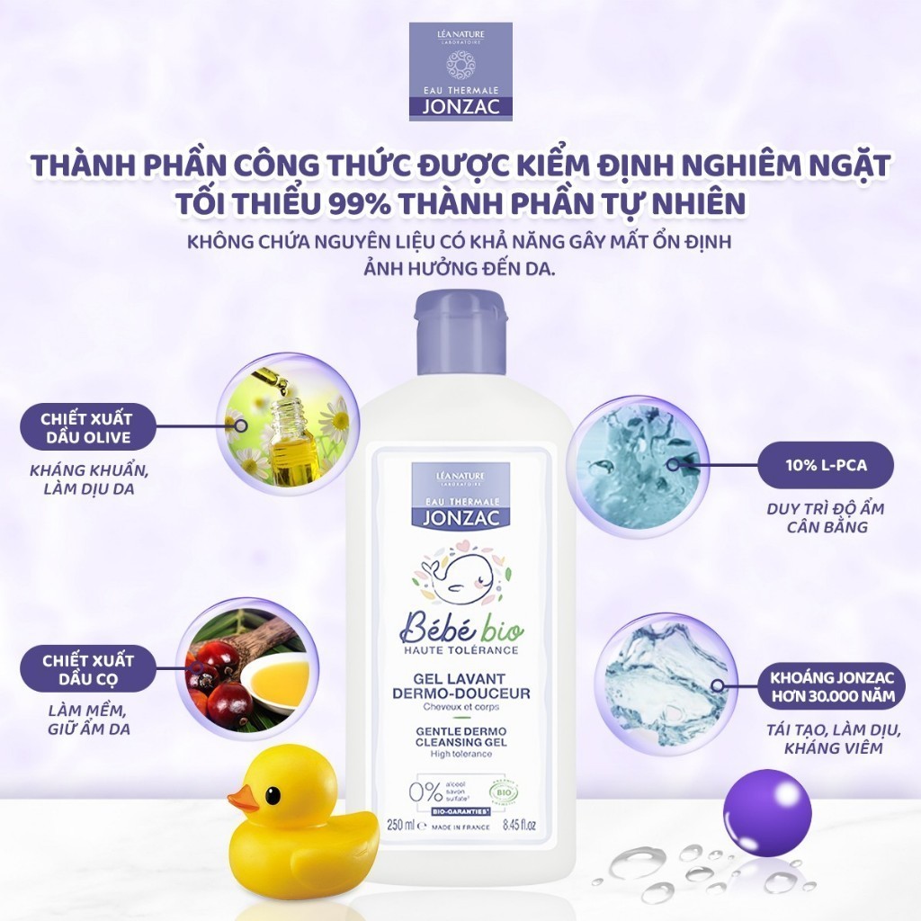 Ảnh Gel Tắm Gội Hữu Cơ JONZAC Dành Cho Bé Từ Sơ Sinh (250Ml-500Ml) 4