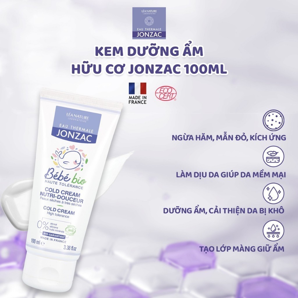 [VOUCHER 35K] Kem Dưỡng Ẩm Hữu cơ JONZAC dành cho bé từ sơ sinh 100ml