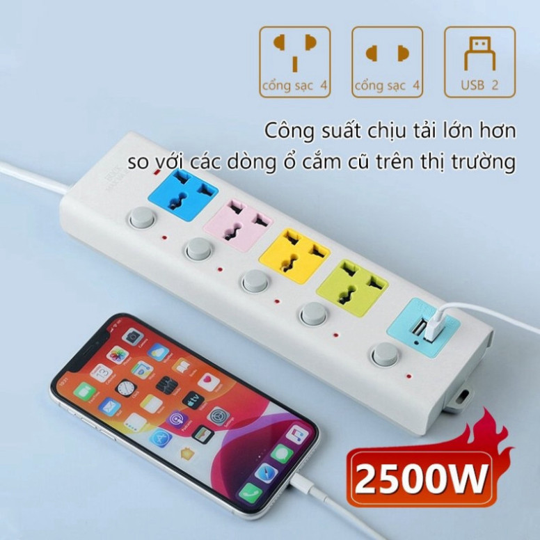 Ổ Cắm Điện Đa Năng 2500W DÀI 1.5M PTLUXURY Cao Cấp Chống Giật [ HÀNG CAO CẤP ]