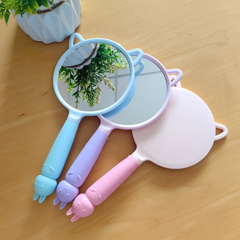 [VÔ DIỆN] Gương Soi Trang Điểm Cầm Tay Tai Mèo Màu Pastel Bánh Bèo Cute.