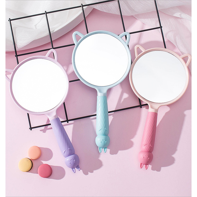 [VÔ DIỆN] Gương Soi Trang Điểm Cầm Tay Tai Mèo Màu Pastel Bánh Bèo Cute.