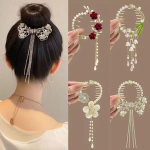 Kẹp Búi Tóc Phong Cách Cổ Trang - Kẹp Tóc Đuôi Ngựa Càng Cua Kim Loại Hoa Châu Hồ Điệp Cho Nữ Trang Điểm Cô Dâu