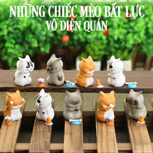 MÈO BẤT LỰC - BỘ MÔ HÌNH 9 CHIẾC MÈO CUTE DECOR BÀN HỌC BÀN LÀM VIÊC - ĐỒ CHƠI Ô TÔ TIỂU CẢNH.
