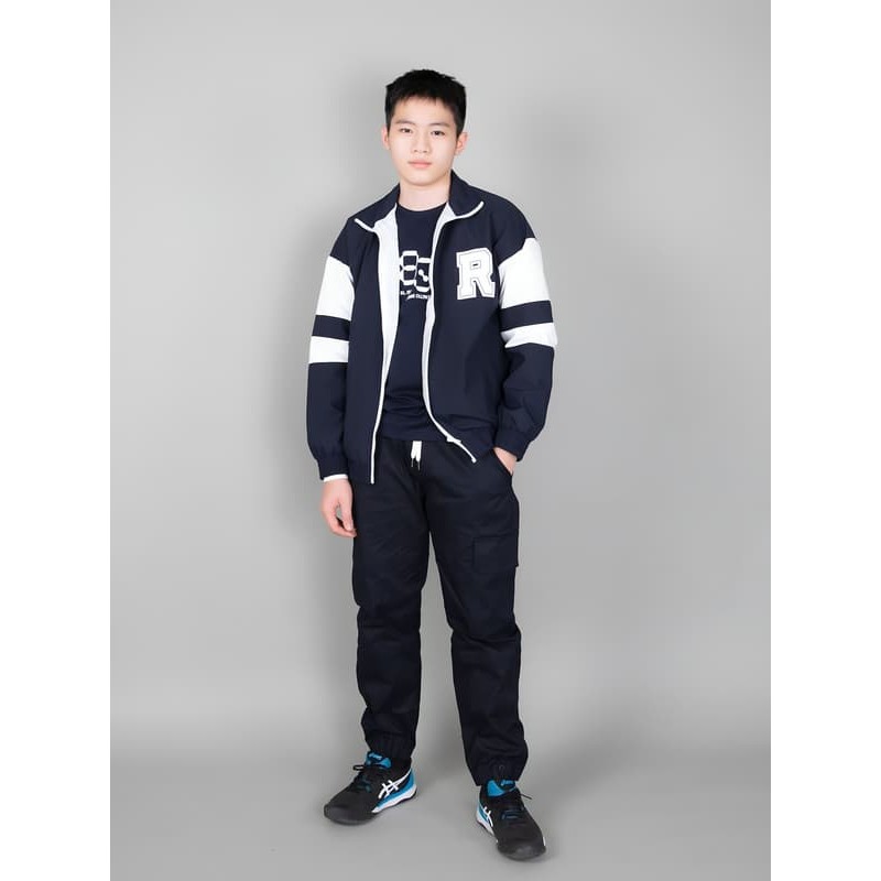 Áo khoác gió navy tay phối trắng in chữ R | Shopee Việt Nam