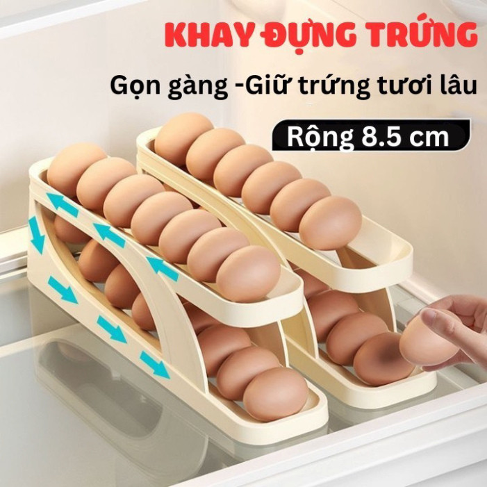 (Giá Sốc)Khay Trứng Lăn Tự Động, Khay Đựng Trứng 2 Tầng 4 tầng Để Tủ Lạnh Tiện Lợi