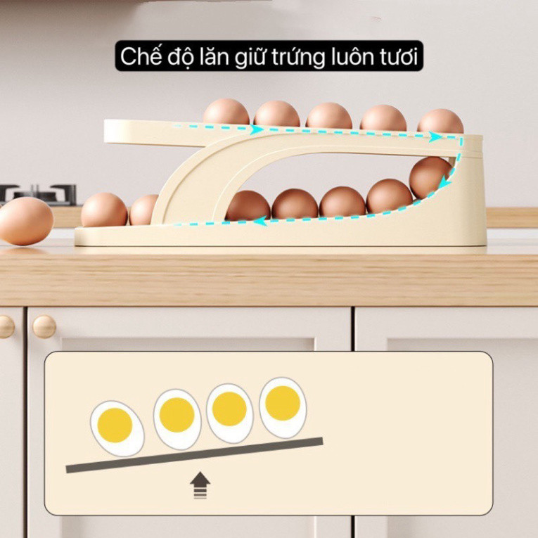 (Giá Sốc)Khay Trứng Lăn Tự Động, Khay Đựng Trứng 2 Tầng 4 tầng Để Tủ Lạnh Tiện Lợi