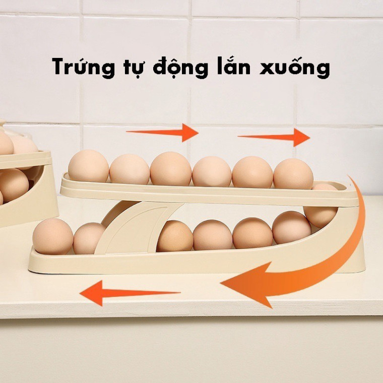 (Giá Sốc)Khay Trứng Lăn Tự Động, Khay Đựng Trứng 2 Tầng 4 tầng Để Tủ Lạnh Tiện Lợi