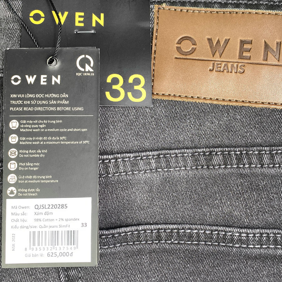 OWEN SALE - Quần Jeans Owen, Màu Xám Đậm , Họa Tiết Trơn, Form Slim Fit, chính hãng