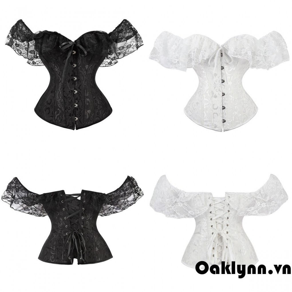 Nữ Tay Ngắn Corset Màu Trơn Buộc Cổ Thuyền Gần Áo Crop Top Trắng / Đen