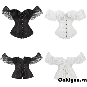 Nữ Tay Ngắn Corset Màu Trơn Buộc Cổ Thuyền Gần Áo Crop Top Trắng / Đen