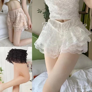 Nữ Thời Trang Mùa Hè Quần Short Ren Dây Co Giãn Lớp Ruffle Nơ Trang Trí Bãi Biển