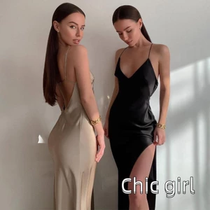 2022 Vintage Gợi Cảm Chia Đầm không tay Cổ Chữ V Maxi Buổi Tối Mùa Hè Câu Lạc Bộ Thanh Lịch Nữ Đen / Mơ