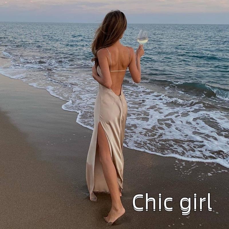 2022 Vintage Gợi Cảm Chia Đầm không tay Cổ Chữ V Maxi Buổi Tối Mùa Hè Câu Lạc Bộ Thanh Lịch Nữ Đen / Mơ