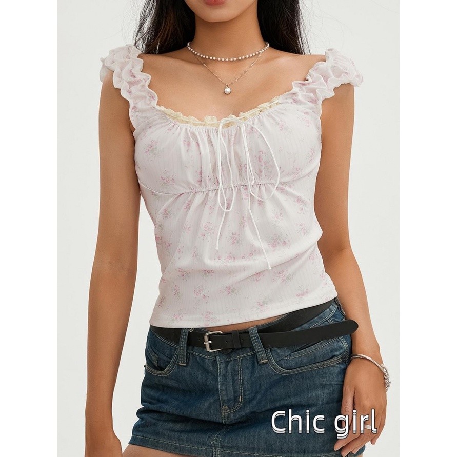Phụ Nữ Cơ Bản Hoa Áo Mùa Hè Ren Chắp Vá Áo Crop Không Tay Cho Dạo Phố Câu Lạc Bộ Mặc