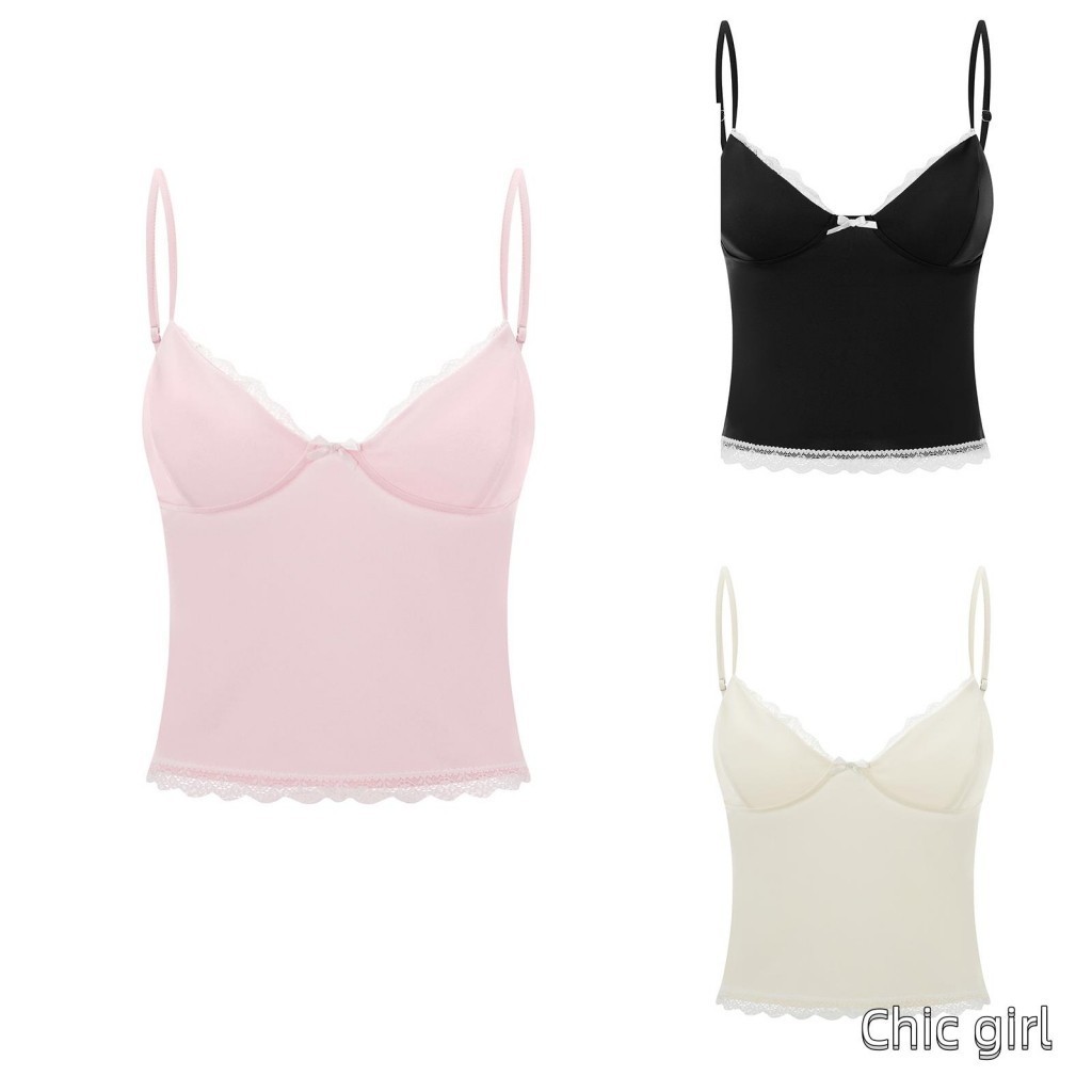 Phụ Nữ Spaghetti Dây Đeo Camisoles Ren Viền Không Tay Lưng Xe Tăng Áo Vest Mùa Hè Dạo Phố