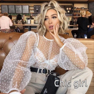 Nữ Gợi Cảm Xuyên Qua Áo Chui Đầu Màu Sóng Điểm Nửa Cổ Cao Cổ Áo Đen / Trắng S / M / L / XL
