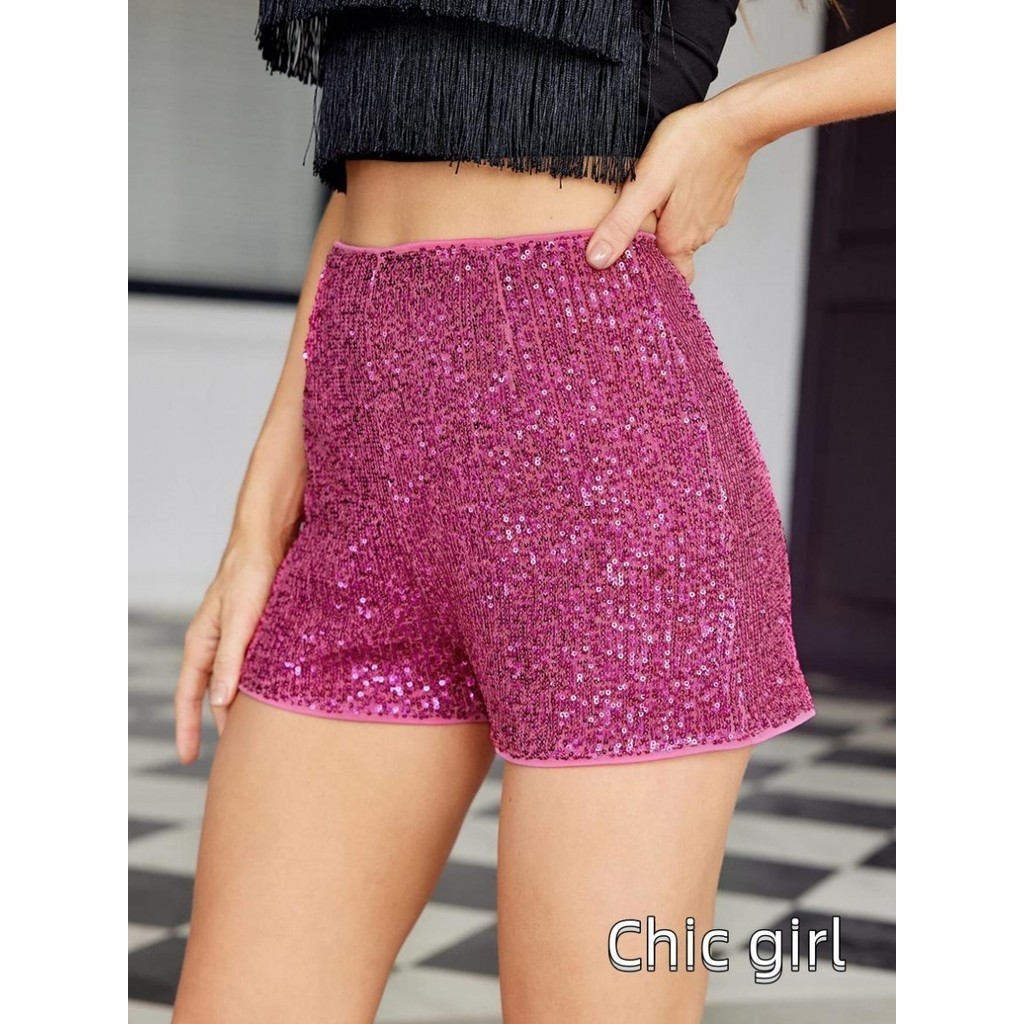 Nữ Mùa Hè Kim Sa Lấp Lánh Quần Short Giữa Eo Dây Đàn Hồi Lấp Lánh Chân Thẳng Quần Short Lấp Lánh Nóng Quần Cho Bữa Tiệc