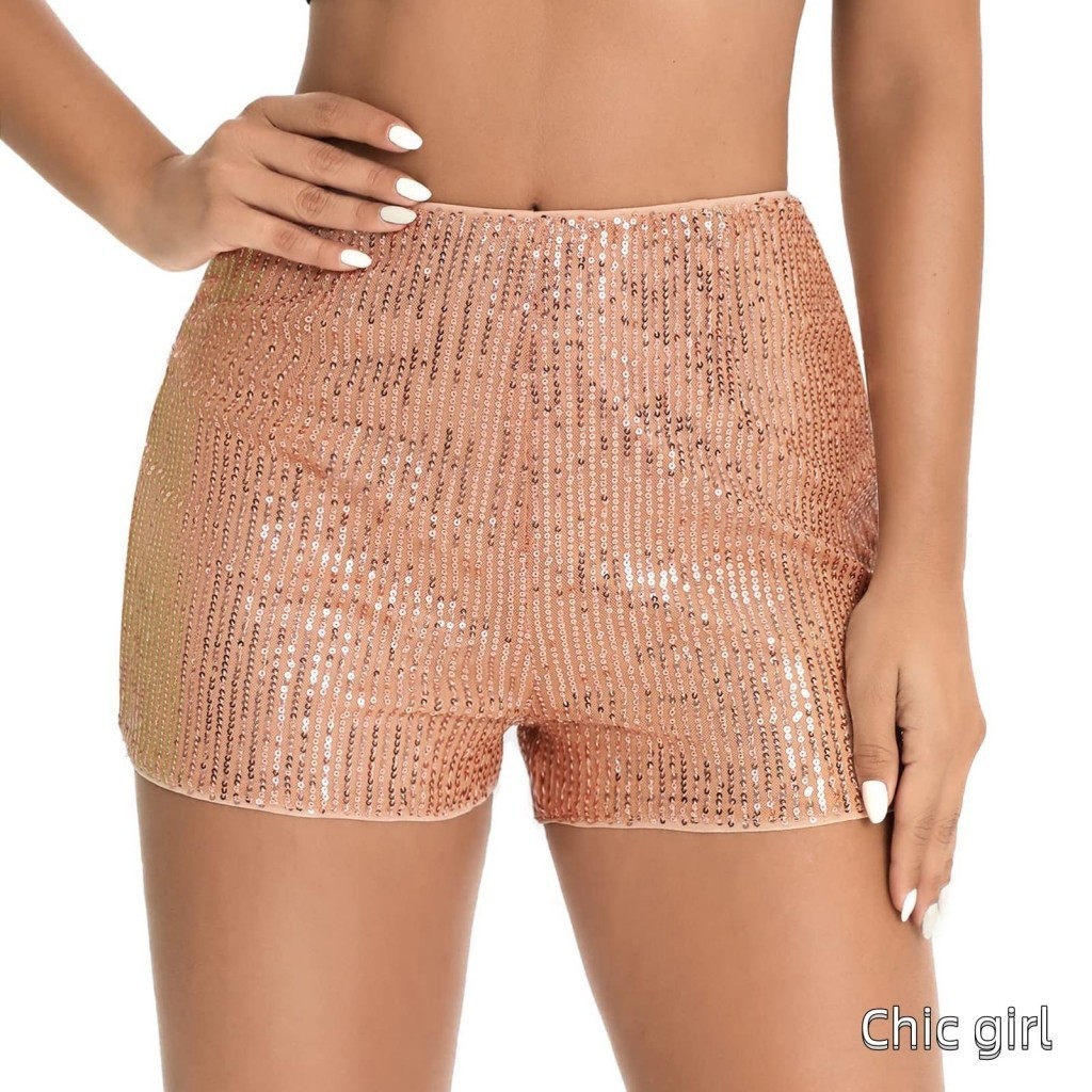 Nữ Mùa Hè Kim Sa Lấp Lánh Quần Short Giữa Eo Dây Đàn Hồi Lấp Lánh Chân Thẳng Quần Short Lấp Lánh Nóng Quần Cho Bữa Tiệc