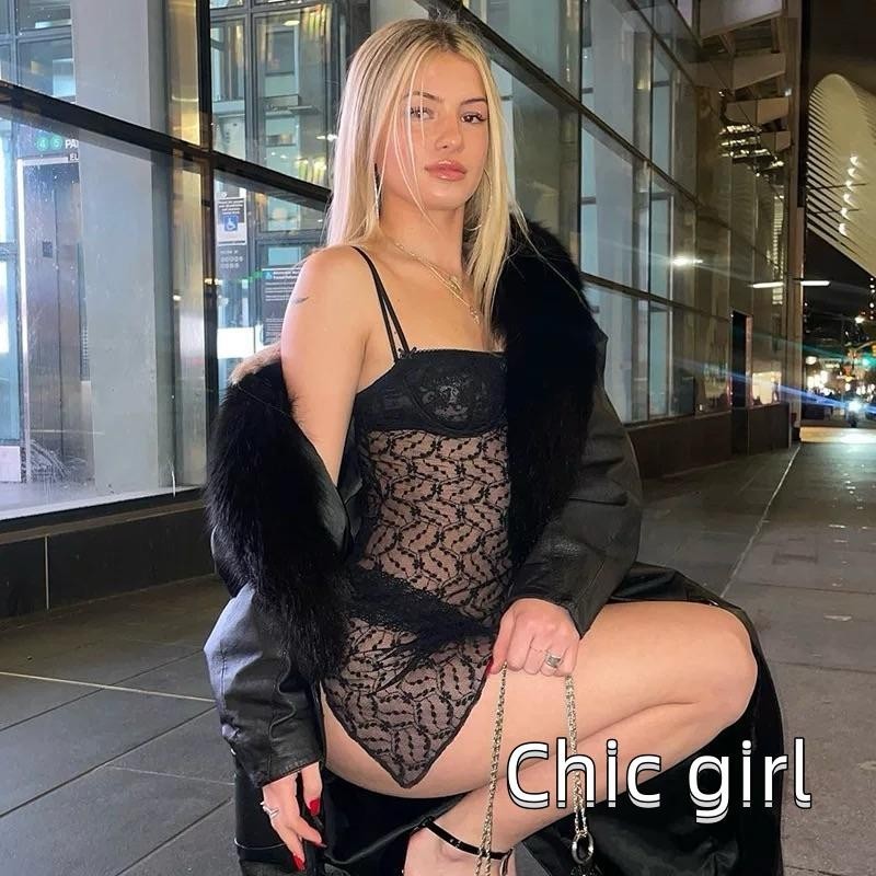 Phụ Nữ Không Tay Mini Bodycon Đầm Ren Nhìn Xuyên Qua Bên Khe Lưng Sling Tiệc Mùa Hè Câu Lạc Bộ Skinny
