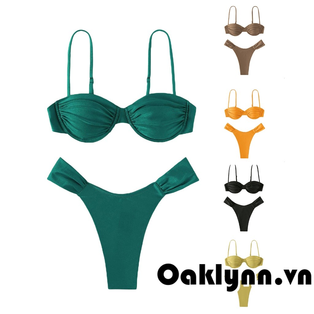Phụ Nữ Bơi Bikini Phù Hợp Với Màu Trơn Xếp Ly Áo + Quần Short Quần Đùi Đồ Bơi Đồ Bơi
