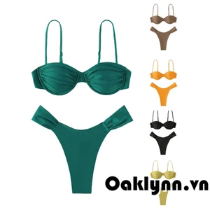 Phụ Nữ Bơi Bikini Phù Hợp Với Màu Trơn Xếp Ly Áo + Quần Short Quần Đùi Đồ Bơi Đồ Bơi