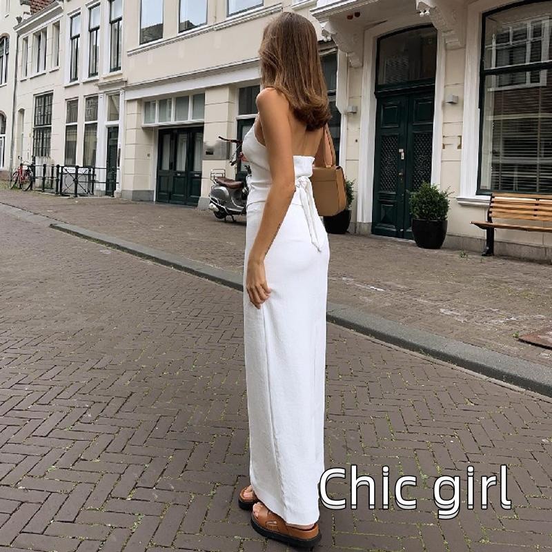 Phụ Nữ 2 Bộ Trang Phục Mùa Hè Màu Trơn Nút Dây Áo Và Cắt Váy Dài Cho Dạo Phố Quần Áo Thẩm Mỹ