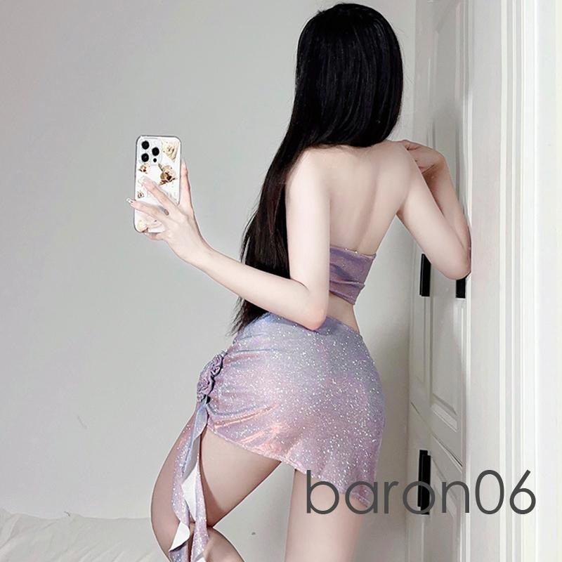 Rjqu-bộ Váy Nữ Sáng Bóng Cổ Dây Lưng Áo Vest Có Eo Thấp Hoa Bodycon Váy Trang Phục Mùa Hè