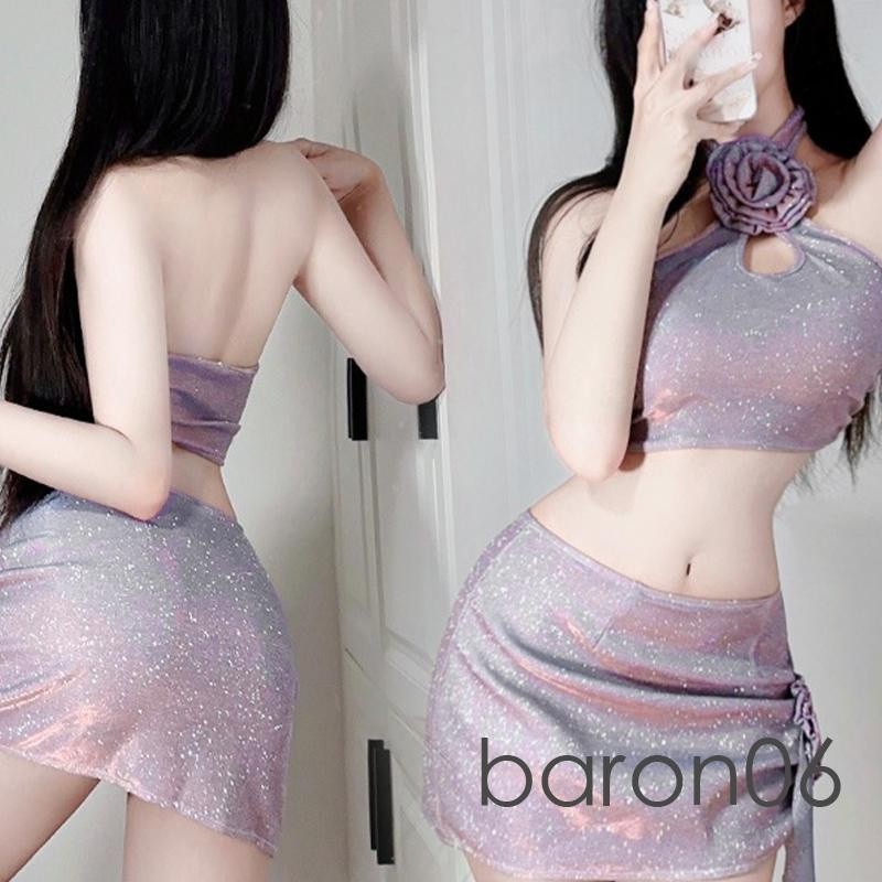 Rjqu-bộ Váy Nữ Sáng Bóng Cổ Dây Lưng Áo Vest Có Eo Thấp Hoa Bodycon Váy Trang Phục Mùa Hè