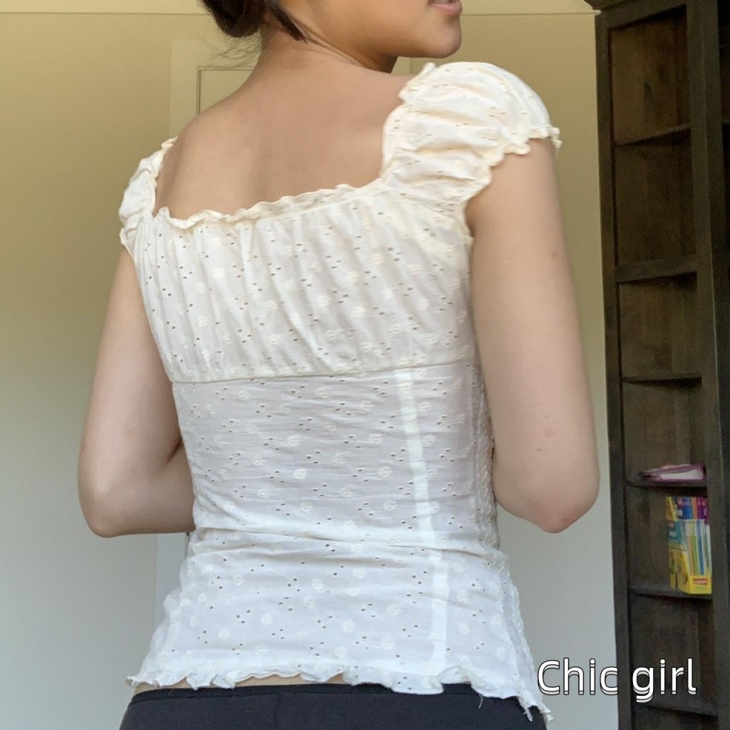 Thời Trang Nữ Áo Sơ Mi Màu Trơn Puff Tay Ngắn Cổ Chữ V Áo Khoác Mùa Hè Nút-Down Áo Thường Ngày