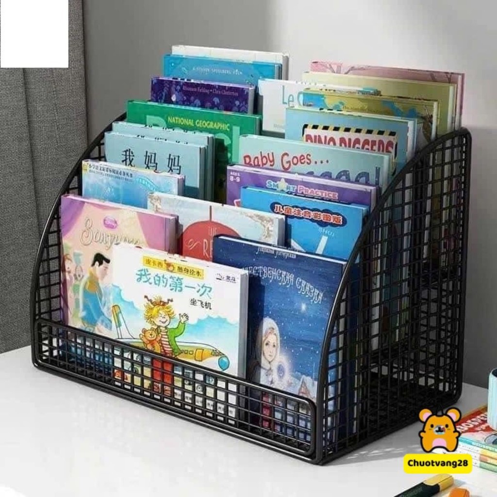 Kệ sách decor sơn tĩnh điện, giá đựng sách cao cấp, Kệ Sách Sắt Lưới Để Bàn Đa Năng