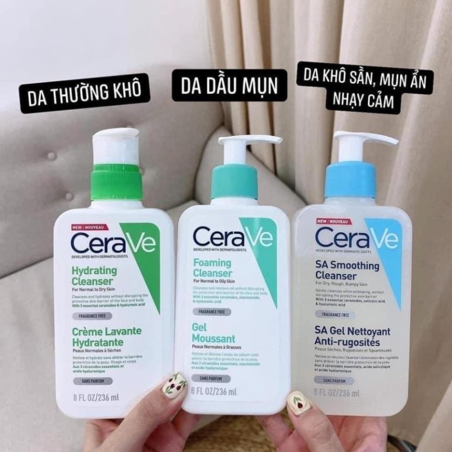 Sữa Rửa Mặt Cerave Cho Da Dầu, Da Khô, Da Nhạy Cảm