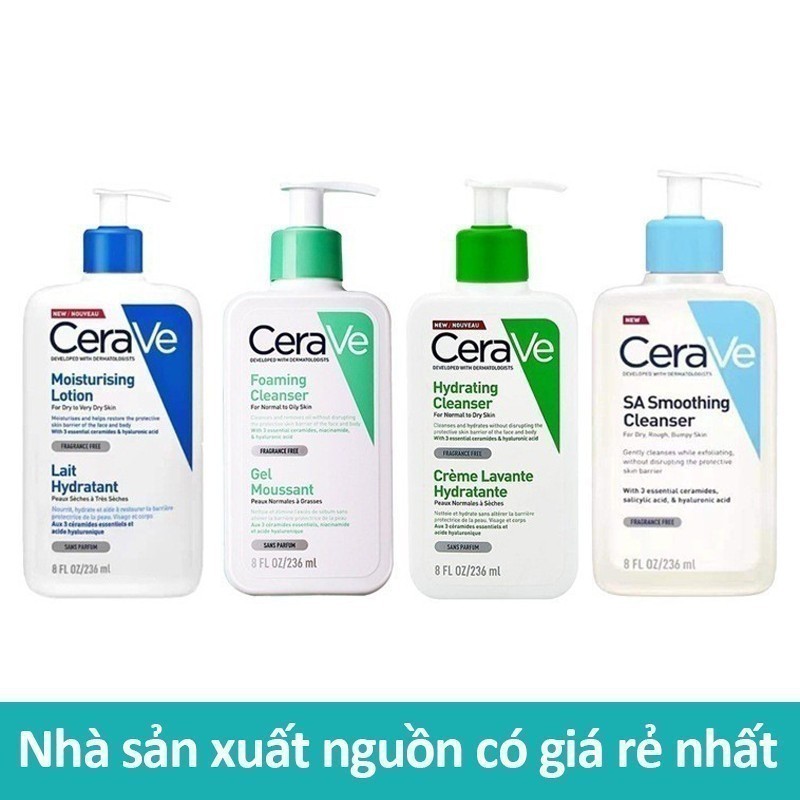 Sữa rửa mặt CeraVe làm sáng da, duy trì độ ẩm, không gây mụn, mọi loại da dung tích 236ml