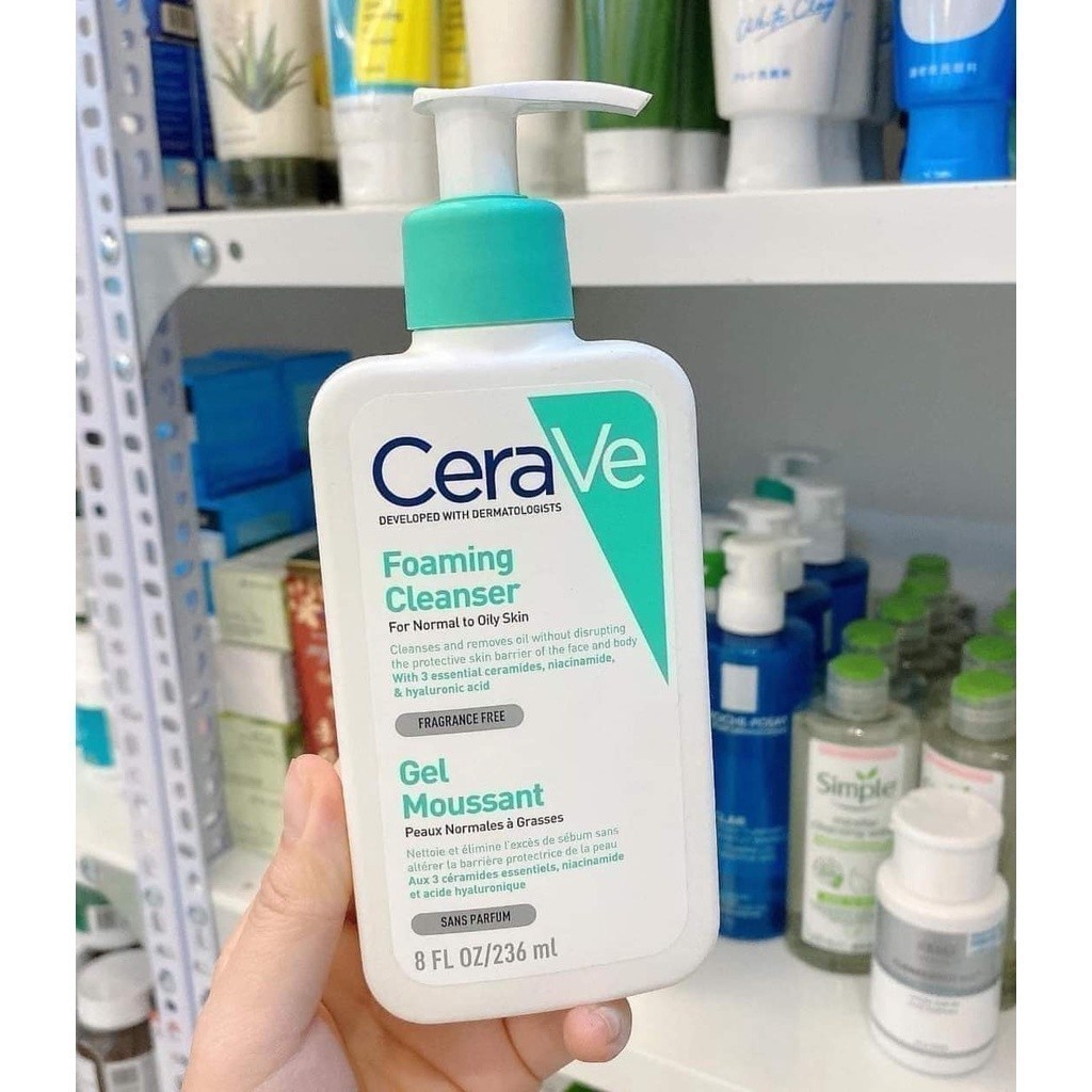Sữa rửa mặt CeraVe làm sáng da, duy trì độ ẩm, không gây mụn, mọi loại da dung tích 236ml