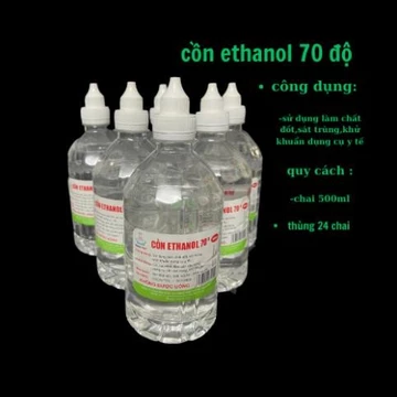 Cồn Y Tế - Cồn 70 Độ 500 ml Ethanol Sát Khuẩn Rửa Tay, Dùng Cho Máy Phun Khử Trùng Chai 500 ml