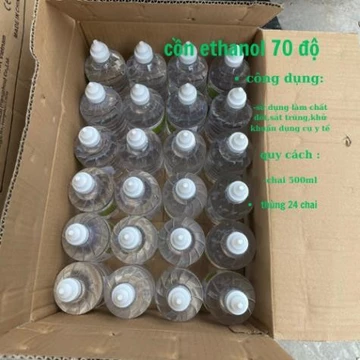 Thùng 24 Chai Cồn Y Tế - Cồn 70 Độ 500 ml Ethanol Sát Khuẩn Rửa Tay, Dùng Cho Máy Phun Khử Trùng Chai 500 ml