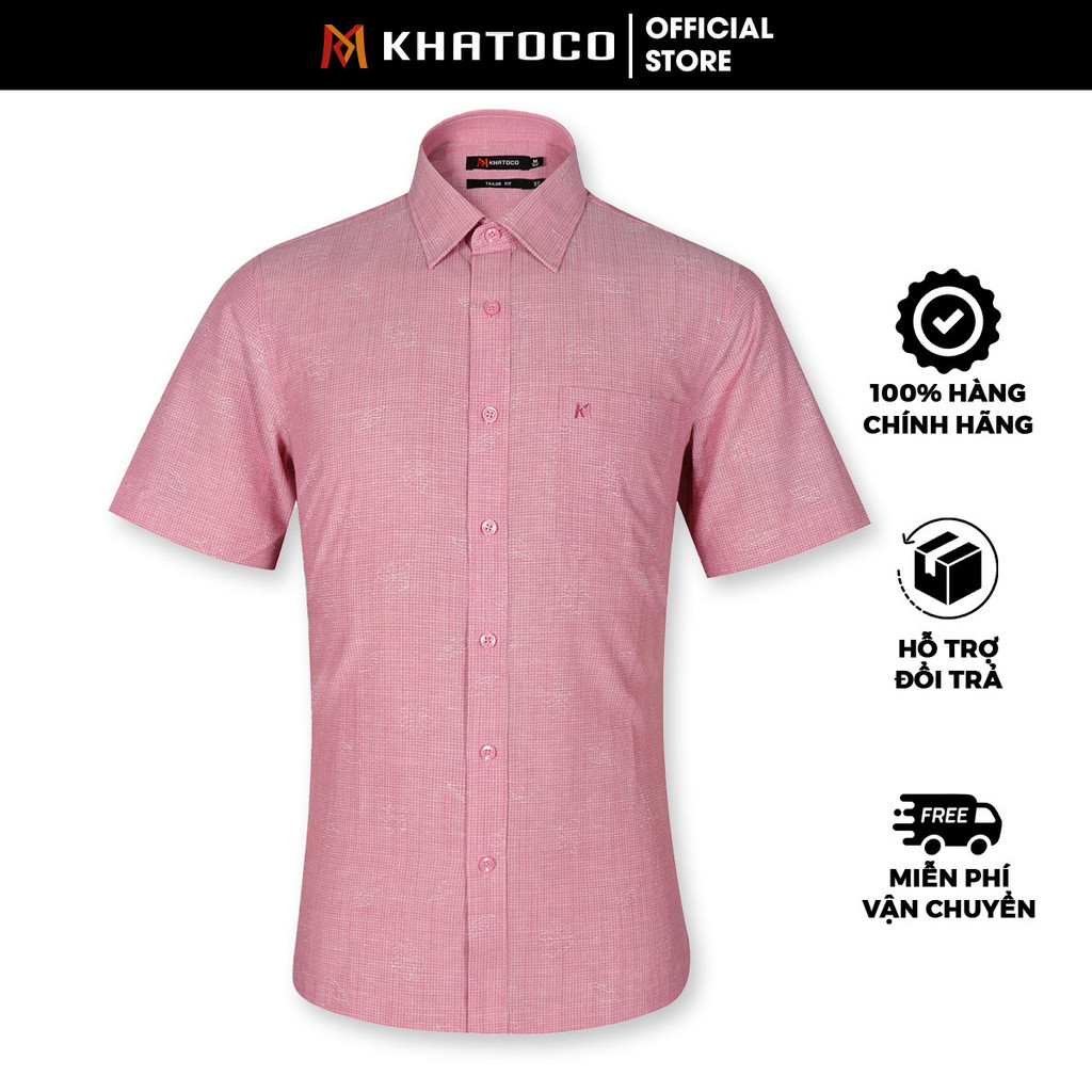 Sơ Mi Caro Tay Ngắn Màu Hồng, Form Tailor Fit Chống Nhăn, Lai Ngang - Áo Nam Khatoco