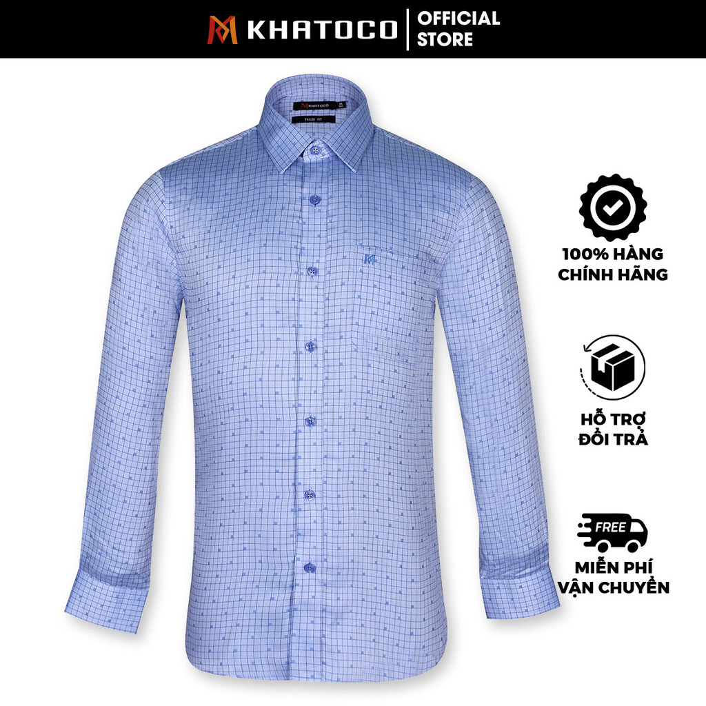 Sơ Mi Caro Tay Dài Màu Xanh Dương - Xanh Navy, Form Tailor Fit Chống Nhăn, Lai Bầu, Áo Nam Khatoco