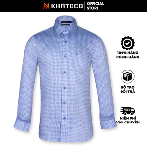 Sơ Mi Caro Tay Dài Màu Xanh Dương - Xanh Navy, Form Tailor Fit Chống Nhăn, Lai Bầu, Áo Nam Khatoco