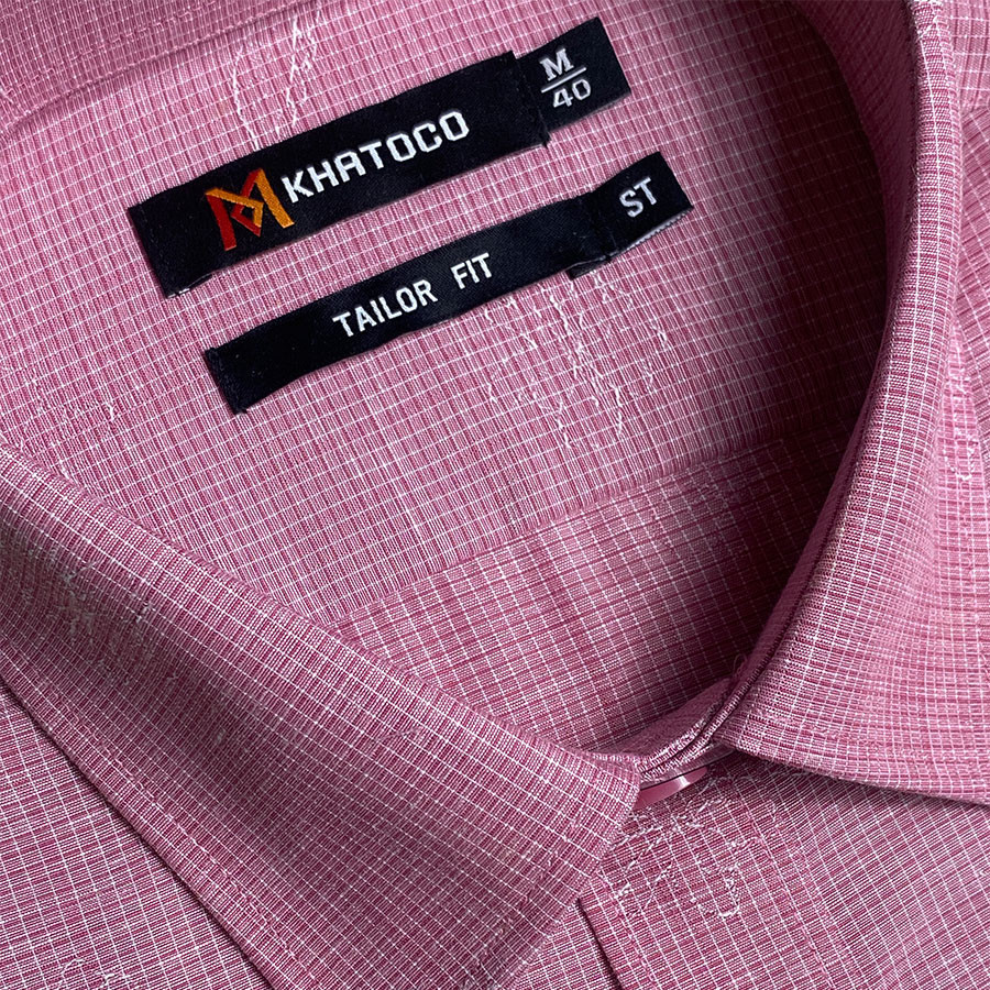Sơ Mi Caro Tay Ngắn Màu Hồng, Form Tailor Fit Chống Nhăn, Lai Ngang - Áo Nam Khatoco
