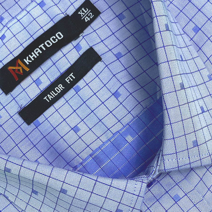 Sơ Mi Caro Tay Dài Màu Xanh Dương - Xanh Navy, Form Tailor Fit Chống Nhăn, Lai Bầu, Áo Nam Khatoco