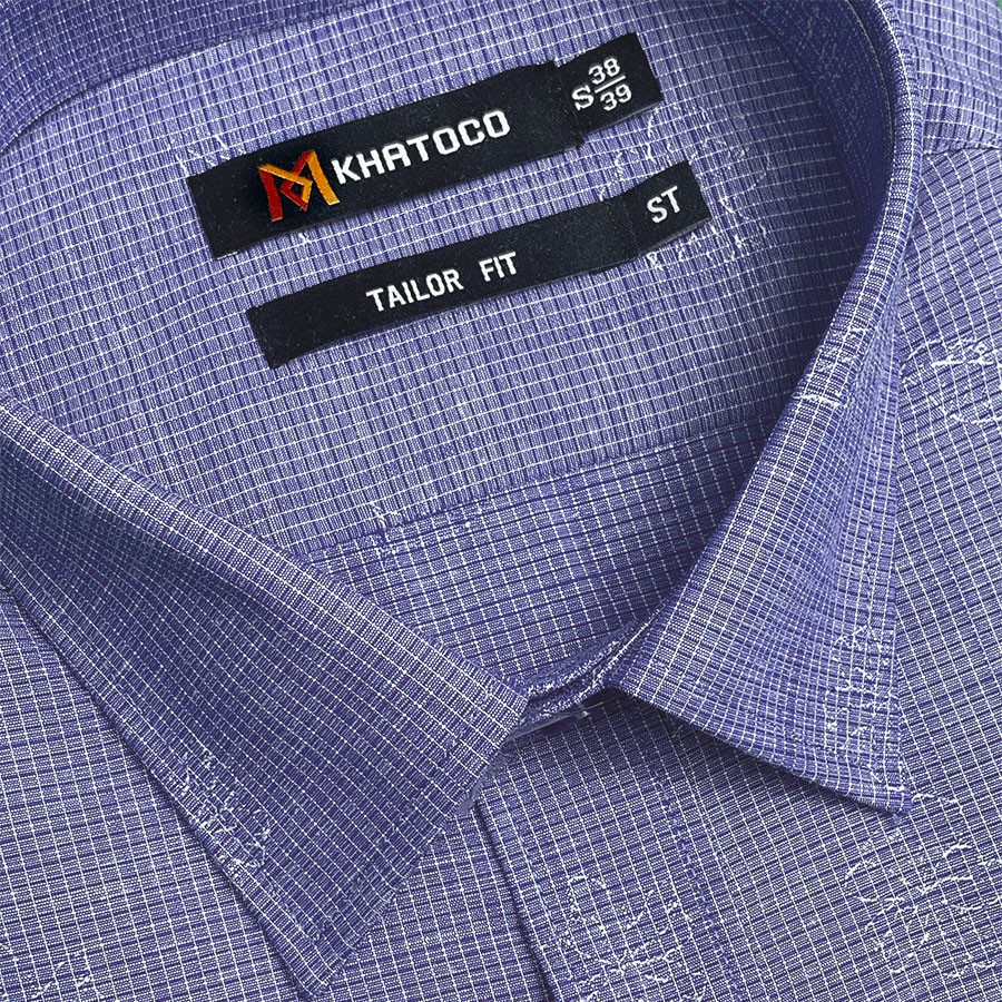 Sơ Mi Caro Tay Ngắn Màu Xanh Dương, Form Tailor Fit Chống Nhăn, Lai Ngang - Áo Nam Khatoco, quà tặng